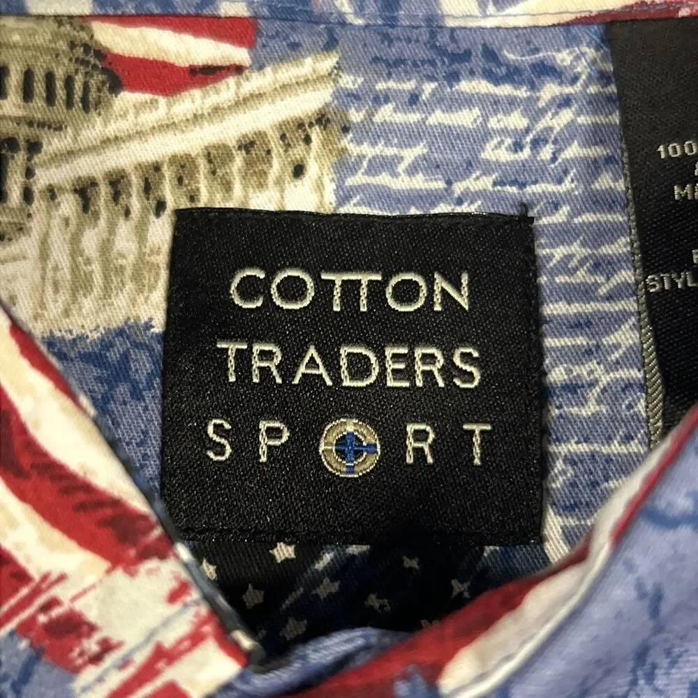 Cotton Traders Sport Shirt Mens XXL Patriotic Flag USA Holiday 4th Of July New